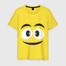 Мужская футболка хлопок с принтом Жёлтый смайл в Кировске, 100% хлопок | прямой крой, круглый вырез горловины, длина до линии бедер, слегка спущенное плечо. | smile | желтый | лицо | рожа | смайл | смайлик | улыбка