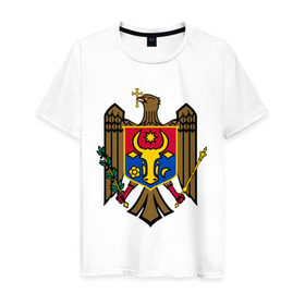 Мужская футболка хлопок с принтом Молдавия герб в Кировске, 100% хлопок | прямой крой, круглый вырез горловины, длина до линии бедер, слегка спущенное плечо. | герб | герб молдавии | молдавия | молдавия герб