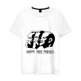 Мужская футболка хлопок с принтом Happy Tree Friends (2) в Кировске, 100% хлопок | прямой крой, круглый вырез горловины, длина до линии бедер, слегка спущенное плечо. | Тематика изображения на принте: friends | happy | happy tree friends | lenin | tree | ussr | ленин | ссср | три друга