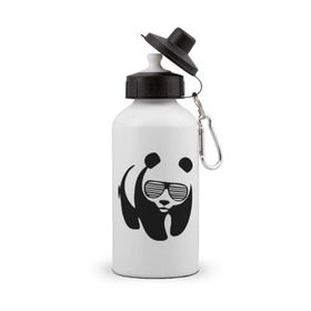 Бутылка спортивная с принтом Панда в очках жалюзи в Кировске, металл | емкость — 500 мл, в комплекте две пластиковые крышки и карабин для крепления | панда