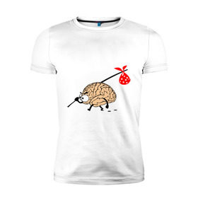 Мужская футболка премиум с принтом Мозг уходит в Кировске, 92% хлопок, 8% лайкра | приталенный силуэт, круглый вырез ворота, длина до линии бедра, короткий рукав | brain | вынос мозга | мозг | мозги