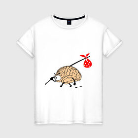Женская футболка хлопок с принтом Мозг уходит в Кировске, 100% хлопок | прямой крой, круглый вырез горловины, длина до линии бедер, слегка спущенное плечо | brain | вынос мозга | мозг | мозги