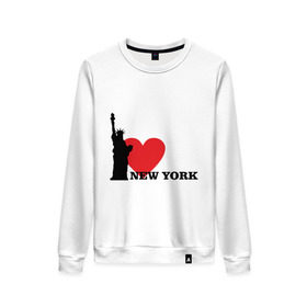 Женский свитшот хлопок с принтом I love New York (NY Freedom) в Кировске, 100% хлопок | прямой крой, круглый вырез, на манжетах и по низу широкая трикотажная резинка  | america | cша | new york | usa | америка | нью йорк | статуя свободы