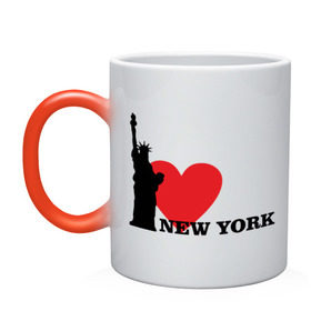 Кружка хамелеон с принтом I love New York (NY Freedom) в Кировске, керамика | меняет цвет при нагревании, емкость 330 мл | Тематика изображения на принте: america | cша | i love ny | new york | usa | америка | нью йорк | статуя свободы