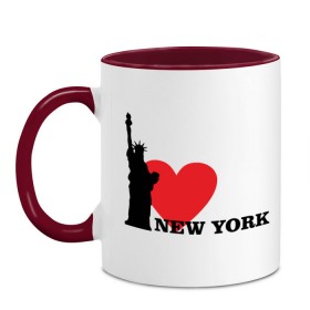 Кружка двухцветная с принтом I love New York (NY Freedom) в Кировске, керамика | объем — 330 мл, диаметр — 80 мм. Цветная ручка и кайма сверху, в некоторых цветах — вся внутренняя часть | Тематика изображения на принте: america | cша | i love ny | new york | usa | америка | нью йорк | статуя свободы