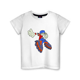 Детская футболка хлопок с принтом Roller(2) в Кировске, 100% хлопок | круглый вырез горловины, полуприлегающий силуэт, длина до линии бедер | roller | ролики | экстрим