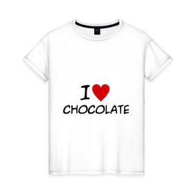 Женская футболка хлопок с принтом Chocolate в Кировске, 100% хлопок | прямой крой, круглый вырез горловины, длина до линии бедер, слегка спущенное плечо | chocolate | i love | вкуснятина | конфеты | люблю шоколад | сладкое | сладкоежка | сладости | шоколад | шоколадный