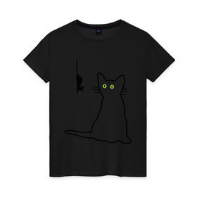 Женская футболка хлопок с принтом Кот и мышка в Кировске, 100% хлопок | прямой крой, круглый вырез горловины, длина до линии бедер, слегка спущенное плечо | киса | кот | котенок | котик | котэ | кошак | кошка | мышка | мышонок | мышь
