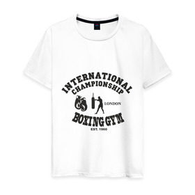 Мужская футболка хлопок с принтом Boxing GYM в Кировске, 100% хлопок | прямой крой, круглый вырез горловины, длина до линии бедер, слегка спущенное плечо. | powerlifting