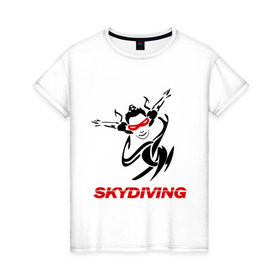 Женская футболка хлопок с принтом Skydiving (1) в Кировске, 100% хлопок | прямой крой, круглый вырез горловины, длина до линии бедер, слегка спущенное плечо | skydiving | авиационный спорт | парашют | парашютизм | свободное падение | скайдайвинг