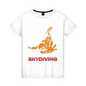 Женская футболка хлопок с принтом Skydiving (2) в Кировске, 100% хлопок | прямой крой, круглый вырез горловины, длина до линии бедер, слегка спущенное плечо | skydiving | авиационный спорт | парашют | парашютизм | свободное падение | скайдайвинг
