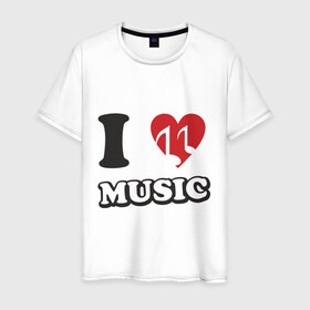 Мужская футболка хлопок с принтом I love music (5) в Кировске, 100% хлопок | прямой крой, круглый вырез горловины, длина до линии бедер, слегка спущенное плечо. | Тематика изображения на принте: i love | music | музыка | сердце | я люблю