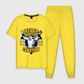 Мужская пижама хлопок с принтом WWE John Cena Never Give Up (3) в Кировске, 100% хлопок | брюки и футболка прямого кроя, без карманов, на брюках мягкая резинка на поясе и по низу штанин
 | джон сина