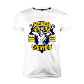 Мужская футболка премиум с принтом WWE John Cena Never Give Up (3) в Кировске, 92% хлопок, 8% лайкра | приталенный силуэт, круглый вырез ворота, длина до линии бедра, короткий рукав | джон сина