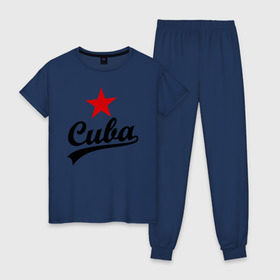 Женская пижама хлопок с принтом Куба - Cuba в Кировске, 100% хлопок | брюки и футболка прямого кроя, без карманов, на брюках мягкая резинка на поясе и по низу штанин | звезда | куба | надпись | остров свободы