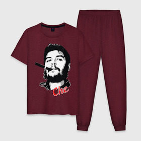 Мужская пижама хлопок с принтом Че Гевара с сигарой в Кировске, 100% хлопок | брюки и футболка прямого кроя, без карманов, на брюках мягкая резинка на поясе и по низу штанин
 | che | guevara | гевара | куба | личность | революция | че
