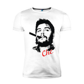 Мужская футболка премиум с принтом Че Гевара с сигарой в Кировске, 92% хлопок, 8% лайкра | приталенный силуэт, круглый вырез ворота, длина до линии бедра, короткий рукав | che | guevara | гевара | куба | личность | революция | че