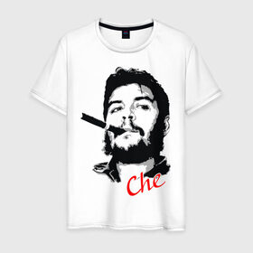 Мужская футболка хлопок с принтом Че Гевара с сигарой в Кировске, 100% хлопок | прямой крой, круглый вырез горловины, длина до линии бедер, слегка спущенное плечо. | che | guevara | гевара | куба | личность | революция | че