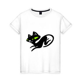 Женская футболка хлопок с принтом Кошка (6) в Кировске, 100% хлопок | прямой крой, круглый вырез горловины, длина до линии бедер, слегка спущенное плечо | cat | киса | кошка | черная кошка
