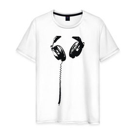 Мужская футболка хлопок с принтом Наушники (5) в Кировске, 100% хлопок | прямой крой, круглый вырез горловины, длина до линии бедер, слегка спущенное плечо. | dj | диджей | наушники