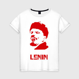 Женская футболка хлопок с принтом Ленин (2) в Кировске, 100% хлопок | прямой крой, круглый вырез горловины, длина до линии бедер, слегка спущенное плечо | герб | коммунизм | ленин | молот | серп | советский | социализм | союз | ссср