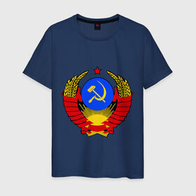 Мужская футболка хлопок с принтом СССР (5) в Кировске, 100% хлопок | прямой крой, круглый вырез горловины, длина до линии бедер, слегка спущенное плечо. | герб | коммунизм | молот | серп | советский | союз | ссср