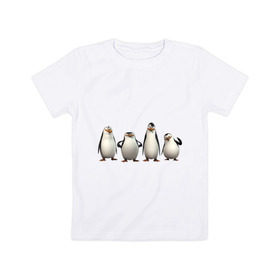 Детская футболка хлопок с принтом Пингвины Мадагаскар в Кировске, 100% хлопок | круглый вырез горловины, полуприлегающий силуэт, длина до линии бедер | пингвин