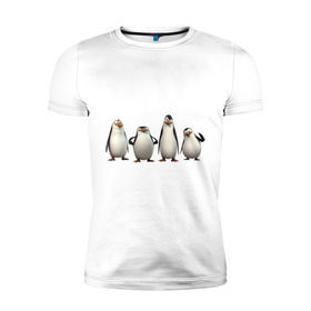 Мужская футболка премиум с принтом Пингвины Мадагаскар в Кировске, 92% хлопок, 8% лайкра | приталенный силуэт, круглый вырез ворота, длина до линии бедра, короткий рукав | Тематика изображения на принте: пингвин