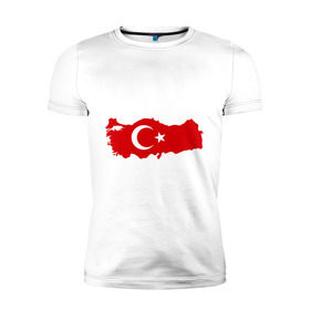 Мужская футболка премиум с принтом Турция (Turkey) в Кировске, 92% хлопок, 8% лайкра | приталенный силуэт, круглый вырез ворота, длина до линии бедра, короткий рукав | Тематика изображения на принте: turkey | символ | страна | турция | флаг