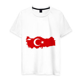 Мужская футболка хлопок с принтом Турция (Turkey) в Кировске, 100% хлопок | прямой крой, круглый вырез горловины, длина до линии бедер, слегка спущенное плечо. | turkey | символ | страна | турция | флаг