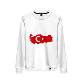 Женский свитшот хлопок с принтом Турция (Turkey) в Кировске, 100% хлопок | прямой крой, круглый вырез, на манжетах и по низу широкая трикотажная резинка  | turkey | символ | страна | турция | флаг