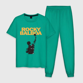 Мужская пижама хлопок с принтом Рокки (Rocky Balboa) в Кировске, 100% хлопок | брюки и футболка прямого кроя, без карманов, на брюках мягкая резинка на поясе и по низу штанин
 | емельяненко