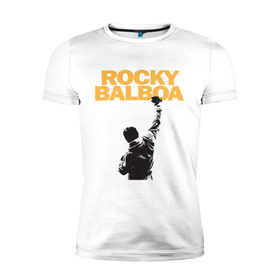 Мужская футболка премиум с принтом Рокки (Rocky Balboa) в Кировске, 92% хлопок, 8% лайкра | приталенный силуэт, круглый вырез ворота, длина до линии бедра, короткий рукав | Тематика изображения на принте: емельяненко