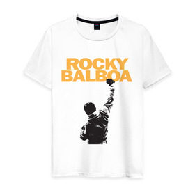 Мужская футболка хлопок с принтом Рокки (Rocky Balboa) в Кировске, 100% хлопок | прямой крой, круглый вырез горловины, длина до линии бедер, слегка спущенное плечо. | емельяненко