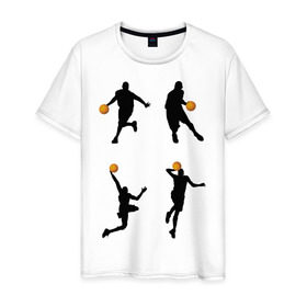 Мужская футболка хлопок с принтом Баскетбол (5) в Кировске, 100% хлопок | прямой крой, круглый вырез горловины, длина до линии бедер, слегка спущенное плечо. | basketball | баскетболист
