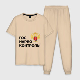 Мужская пижама хлопок с принтом Госнаркоконтроль в Кировске, 100% хлопок | брюки и футболка прямого кроя, без карманов, на брюках мягкая резинка на поясе и по низу штанин
 | гнк