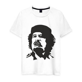 Мужская футболка хлопок с принтом Каддафи в Кировске, 100% хлопок | прямой крой, круглый вырез горловины, длина до линии бедер, слегка спущенное плечо. | кадафи | каддафи | ливия | муамар | муаммар