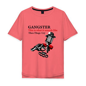Мужская футболка хлопок Oversize с принтом Gangster mafia в Кировске, 100% хлопок | свободный крой, круглый ворот, “спинка” длиннее передней части | gangsters | гангстеры | костет | мафия | оружие | пистолет | револьвер