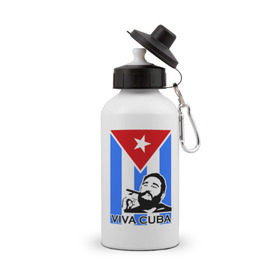 Бутылка спортивная с принтом Viva, Cuba! в Кировске, металл | емкость — 500 мл, в комплекте две пластиковые крышки и карабин для крепления | Тематика изображения на принте: cuba | viva | вива | кастро | куба | кубы | фидель | флаг