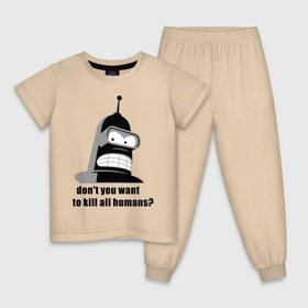 Детская пижама хлопок с принтом Futurama bender в Кировске, 100% хлопок |  брюки и футболка прямого кроя, без карманов, на брюках мягкая резинка на поясе и по низу штанин
 | bender | don	 you want to kill all humansfuturama | футурама