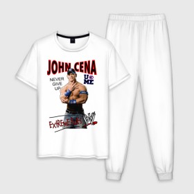Мужская пижама хлопок с принтом John Cena Extreme Rules в Кировске, 100% хлопок | брюки и футболка прямого кроя, без карманов, на брюках мягкая резинка на поясе и по низу штанин
 | wwe | бои без правил | джон сина