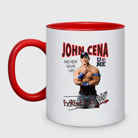 Кружка двухцветная с принтом John Cena Extreme Rules в Кировске, керамика | объем — 330 мл, диаметр — 80 мм. Цветная ручка и кайма сверху, в некоторых цветах — вся внутренняя часть | джон сина