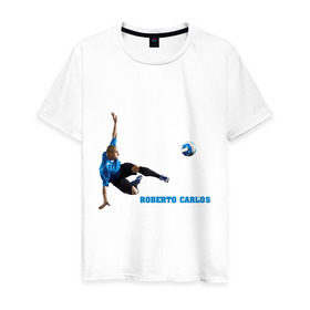 Мужская футболка хлопок с принтом Roberto Carlos(2) в Кировске, 100% хлопок | прямой крой, круглый вырез горловины, длина до линии бедер, слегка спущенное плечо. | анжи