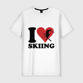 Мужская футболка премиум с принтом I love skiing - Я люблю кататься на лыжах в Кировске, 92% хлопок, 8% лайкра | приталенный силуэт, круглый вырез ворота, длина до линии бедра, короткий рукав | i love | love skiing | зима | зимние виды спорта | каткться | лыжи | лыжник | люблю лыжи