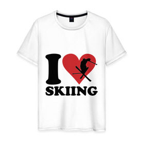 Мужская футболка хлопок с принтом I love skiing - Я люблю кататься на лыжах в Кировске, 100% хлопок | прямой крой, круглый вырез горловины, длина до линии бедер, слегка спущенное плечо. | i love | love skiing | зима | зимние виды спорта | каткться | лыжи | лыжник | люблю лыжи