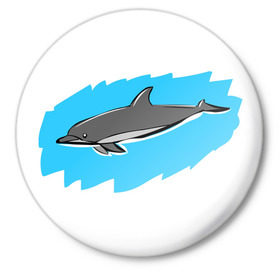 Значок с принтом Дельфин в Кировске,  металл | круглая форма, металлическая застежка в виде булавки | Тематика изображения на принте: 