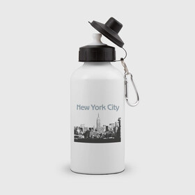 Бутылка спортивная с принтом New York City в Кировске, металл | емкость — 500 мл, в комплекте две пластиковые крышки и карабин для крепления | Тематика изображения на принте: 