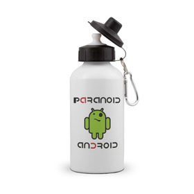 Бутылка спортивная с принтом Paranoid android в Кировске, металл | емкость — 500 мл, в комплекте две пластиковые крышки и карабин для крепления | paranoid android | админу | андроид | параноик | прикольные