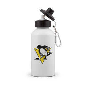 Бутылка спортивная с принтом Pittsburgh Penguins в Кировске, металл | емкость — 500 мл, в комплекте две пластиковые крышки и карабин для крепления | Тематика изображения на принте: пингвин