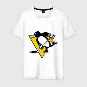 Мужская футболка хлопок с принтом Pittsburgh Penguins в Кировске, 100% хлопок | прямой крой, круглый вырез горловины, длина до линии бедер, слегка спущенное плечо. | Тематика изображения на принте: пингвин